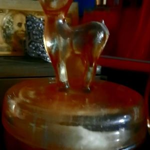 Antique Iridescent glass deer container